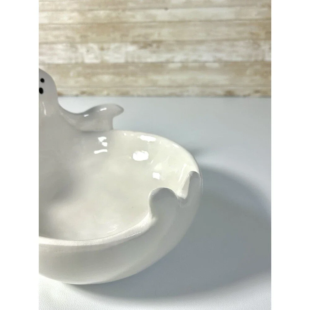 Haunted Manor White Ceramic Ghost Candy Bowl Dish Halloween Home Decor
